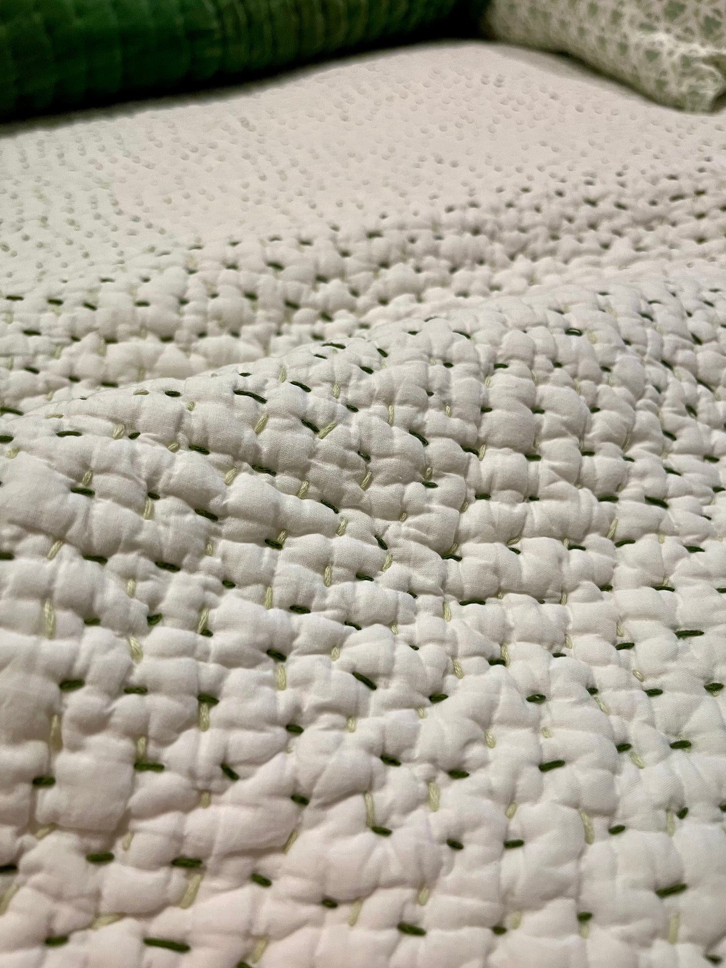 Organic Hand Stitched Moss Quilt, Queen