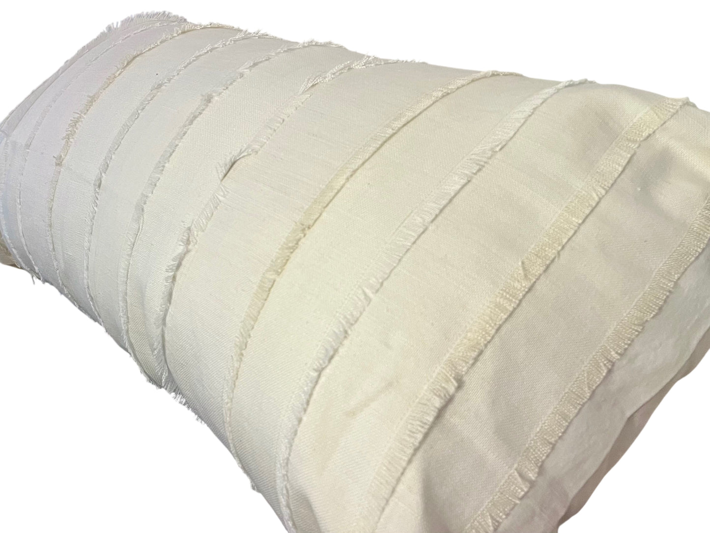 Fringed White Bolster Pillow