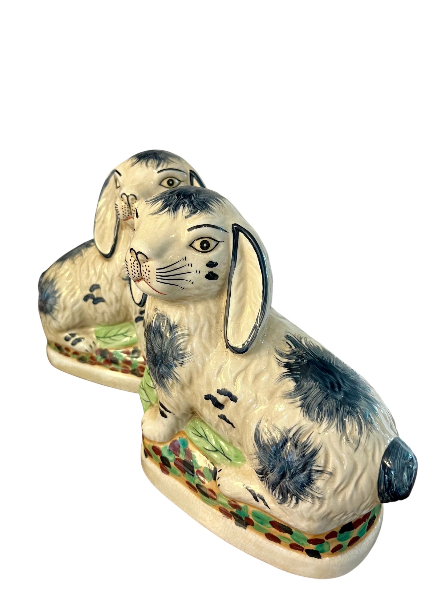 Staffordshire Style Bunny Pair- blue