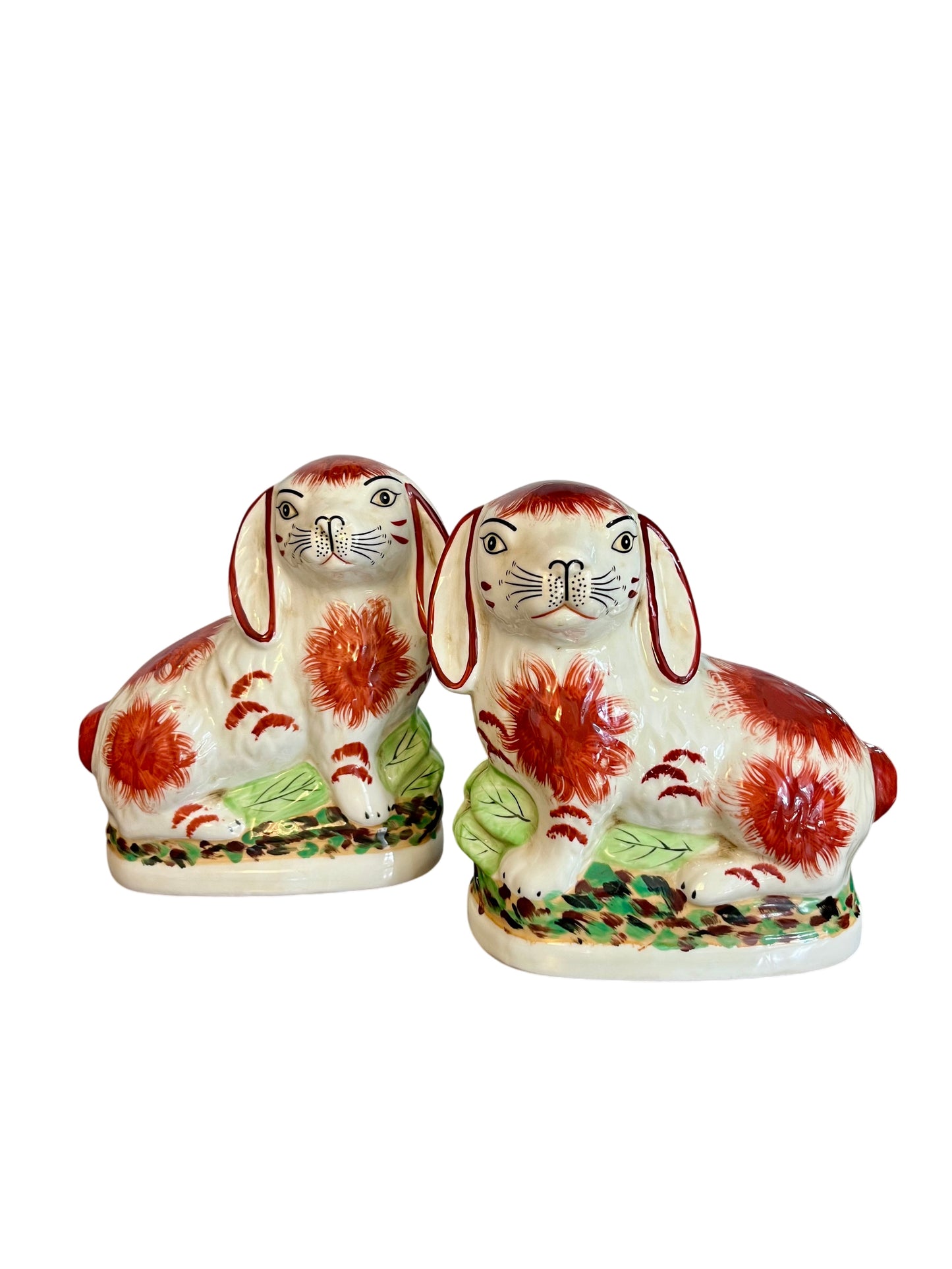 Staffordshire Style Bunny Pair- orange