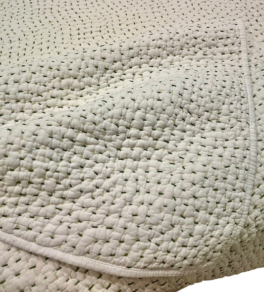Organic Hand Stitched Moss Quilt, Queen